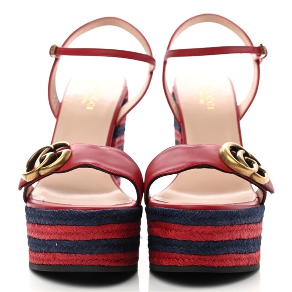 GUCCI Lifford Calfskin Aitana Espadrille Platform in Hibiscus Red Sz. IT39 US9 - Picture 6 of 17